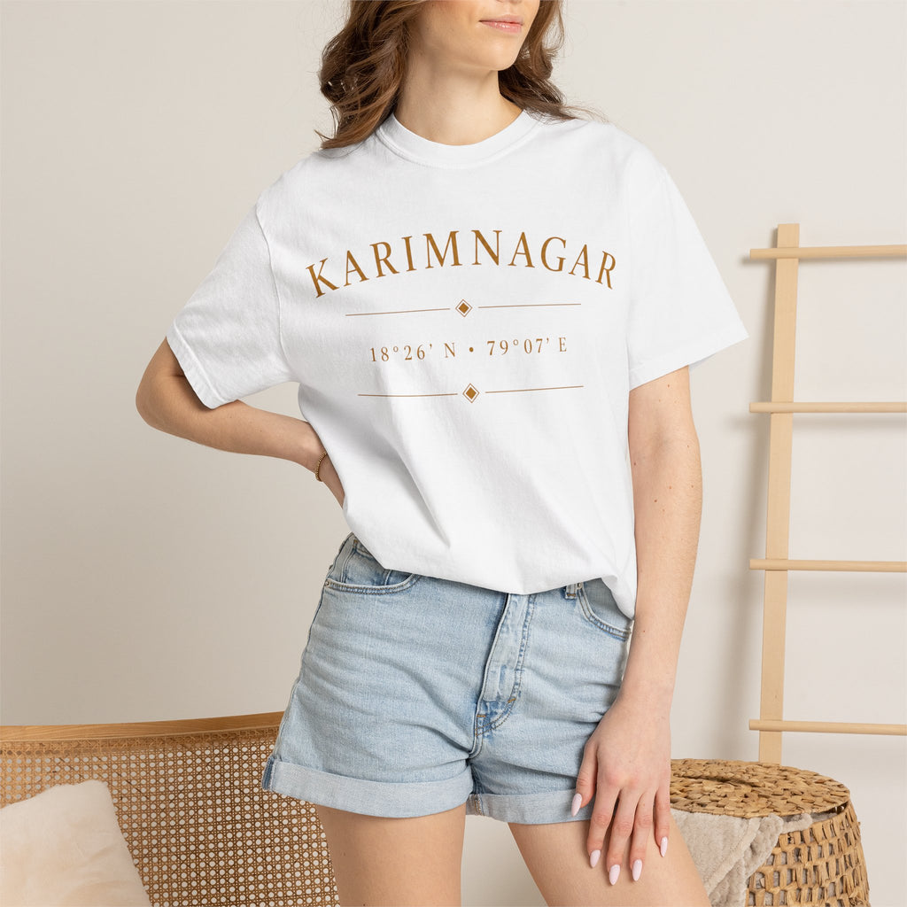 Karimnagar Landmark Tee — 'Karimnagar' Coordinates & Spirit of Telangana T-Shirt