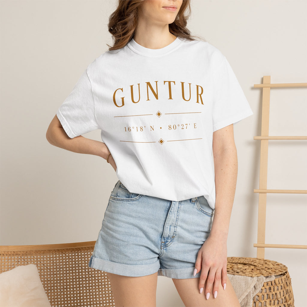 Guntur Logo T‑Shirt — Minimalist Gold Script Tee