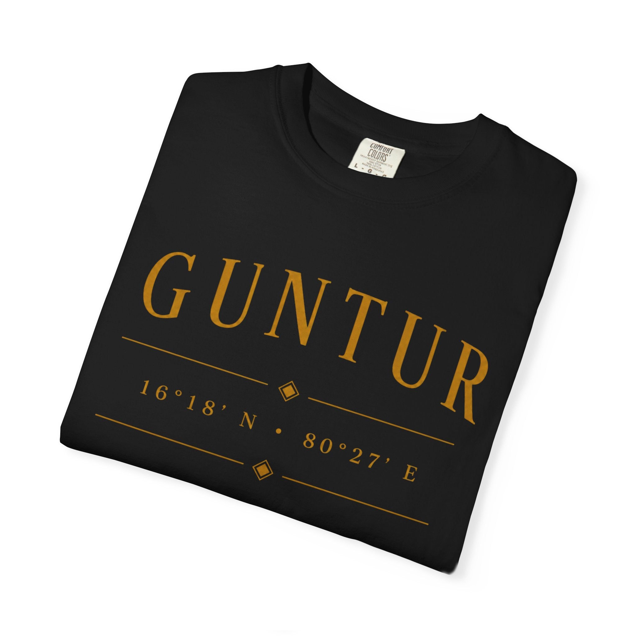 Guntur Logo T‑Shirt — Minimalist Gold Script Tee