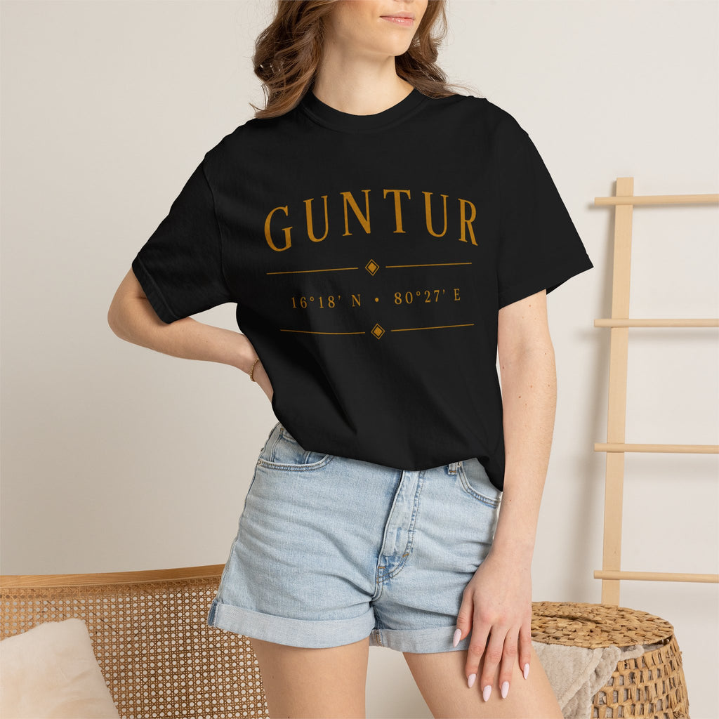 Guntur Logo T‑Shirt — Minimalist Gold Script Tee