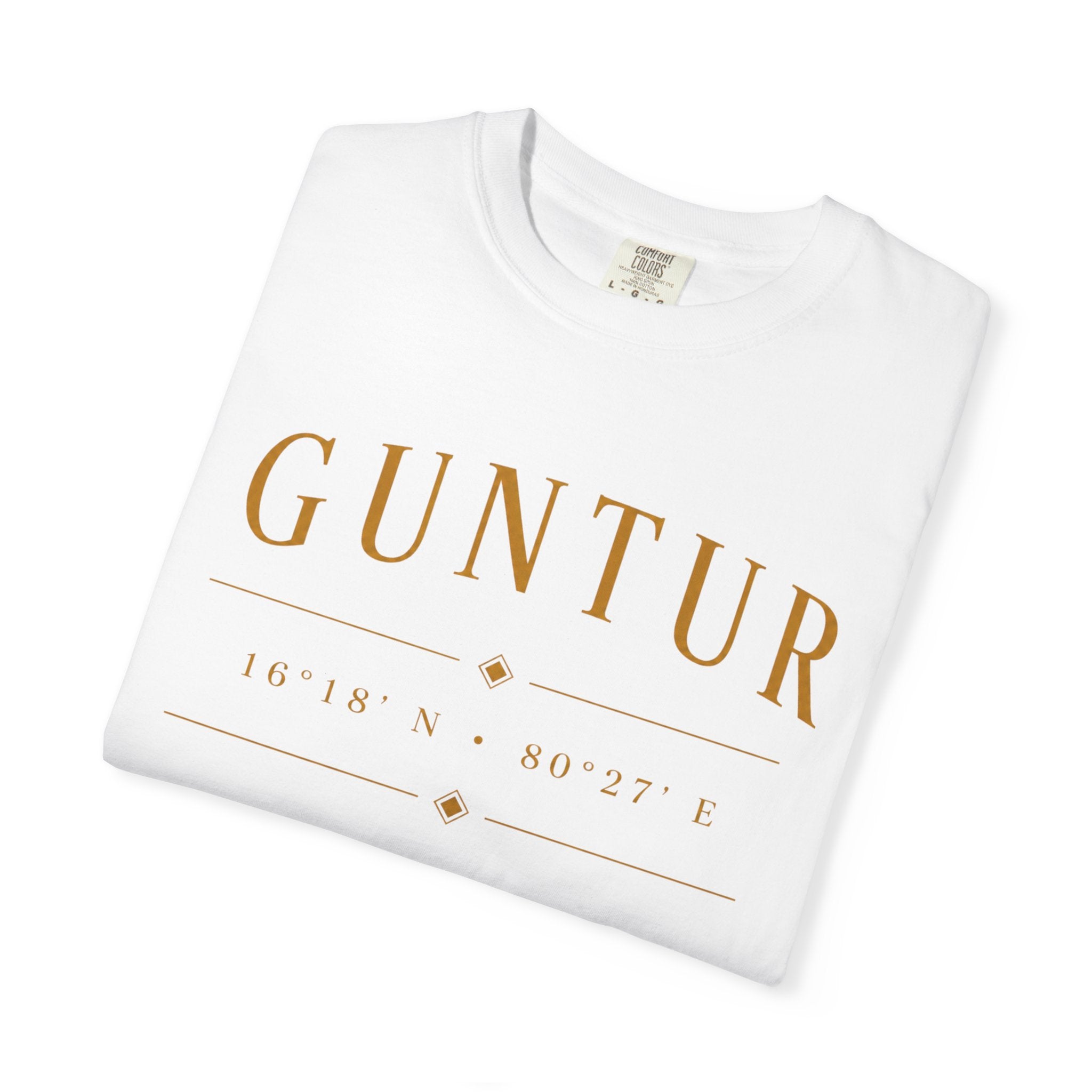Guntur Logo T‑Shirt — Minimalist Gold Script Tee